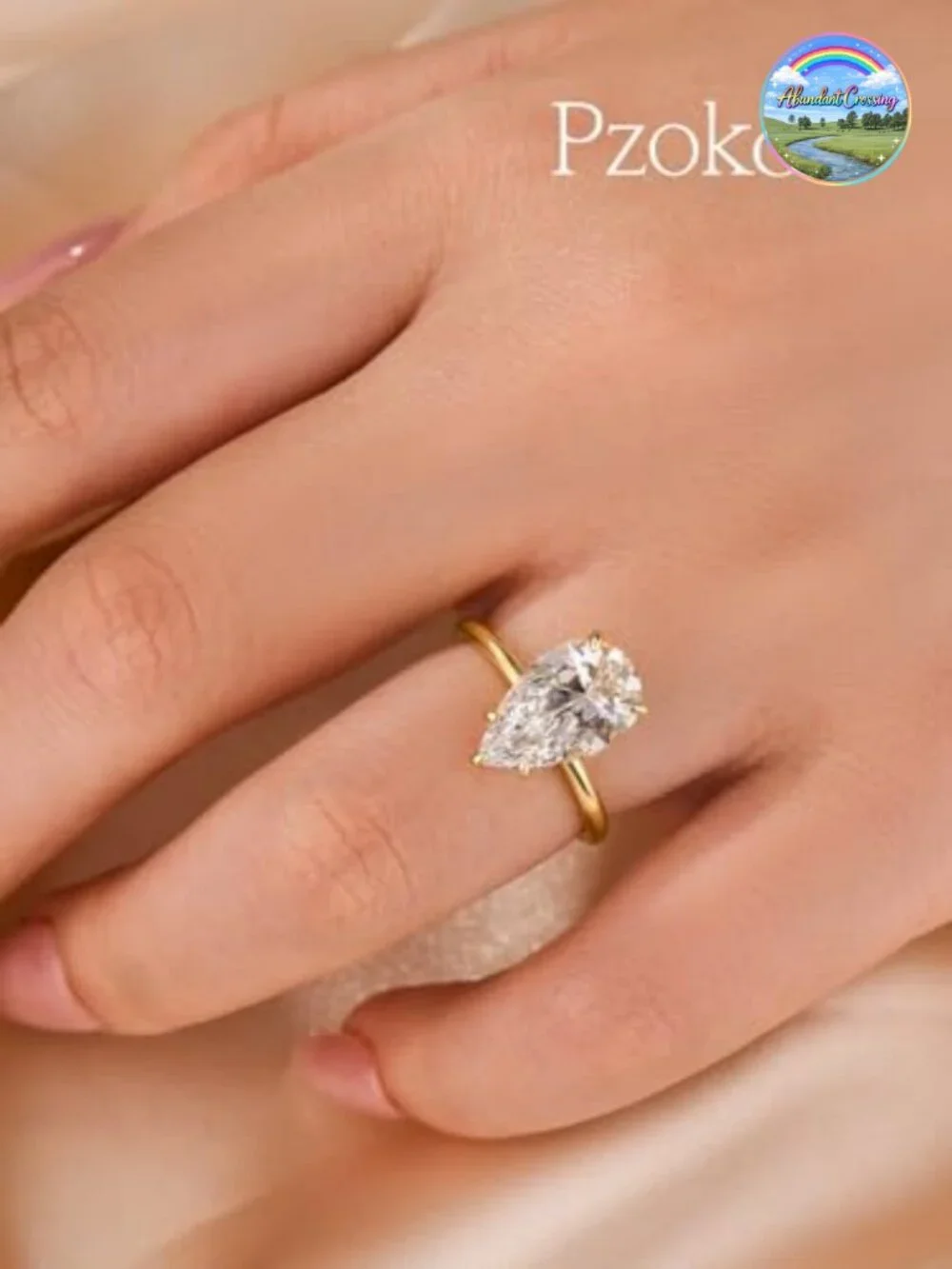 4ct Pear Shaped Engagement Ring, 925 Sterling Silver Gold Plated Solitaire